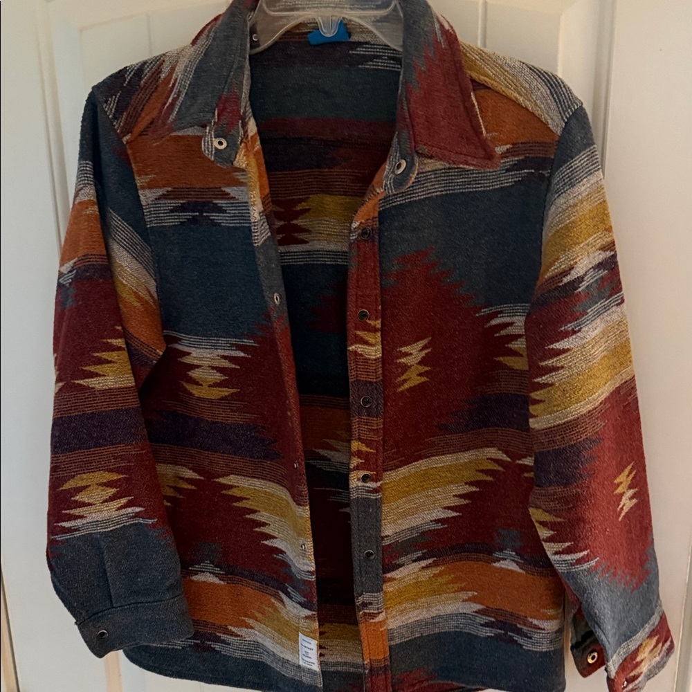 Lightweight Southwestern Pattern Shirt Jacket - Rust, Navy, Mustard